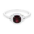 Natural Garnet Cushion Cut Engagement Ring with Diamond Halo