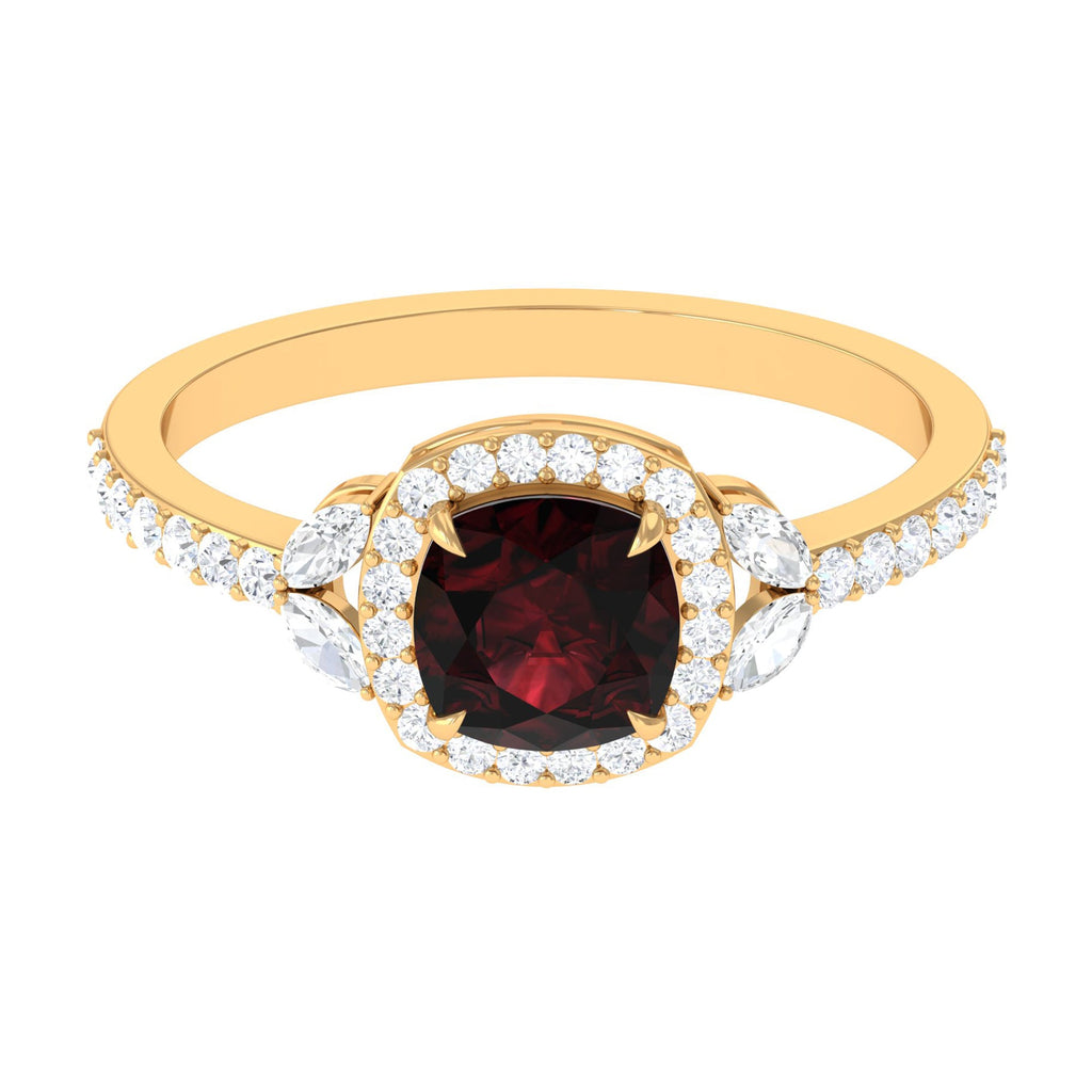 Natural Garnet Cushion Cut Engagement Ring with Diamond Halo