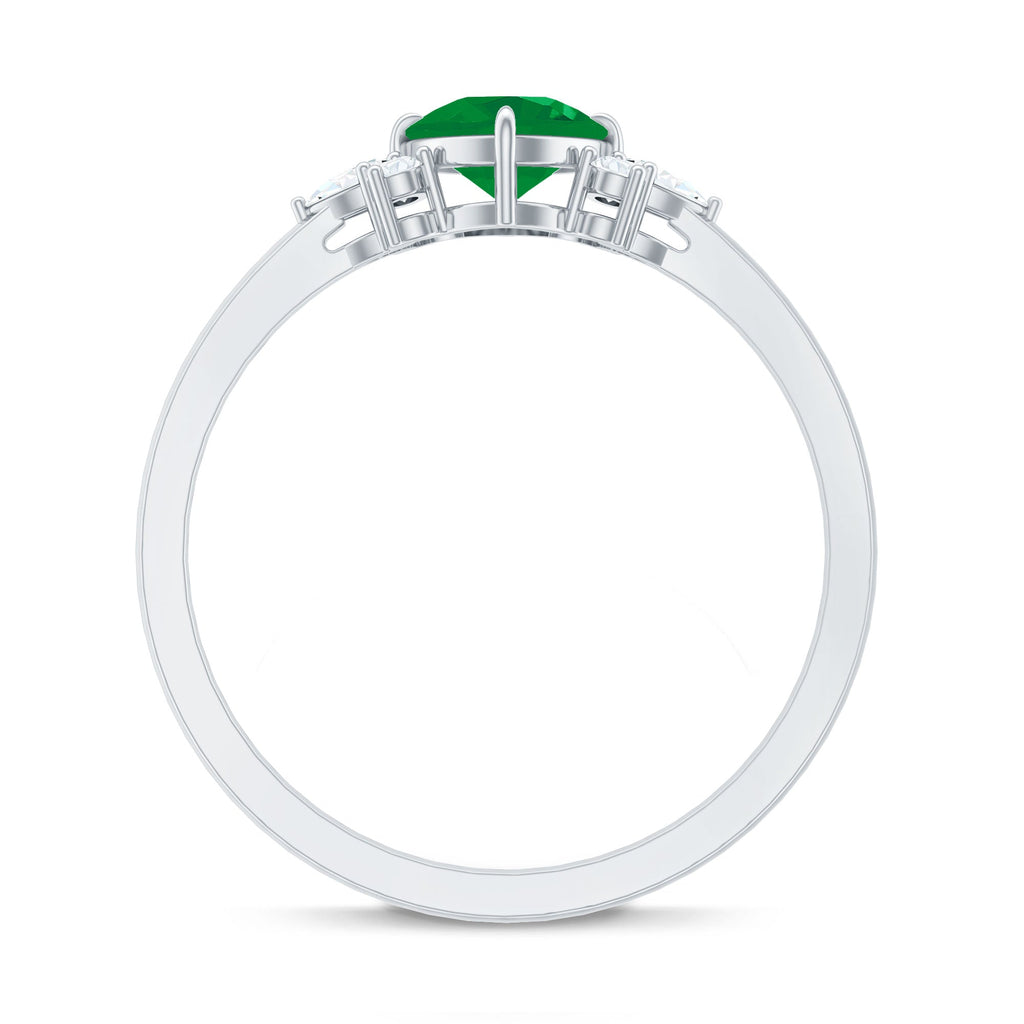 Certified Real Cushion Cut Emerald Engagement Ring with Diamond Trio