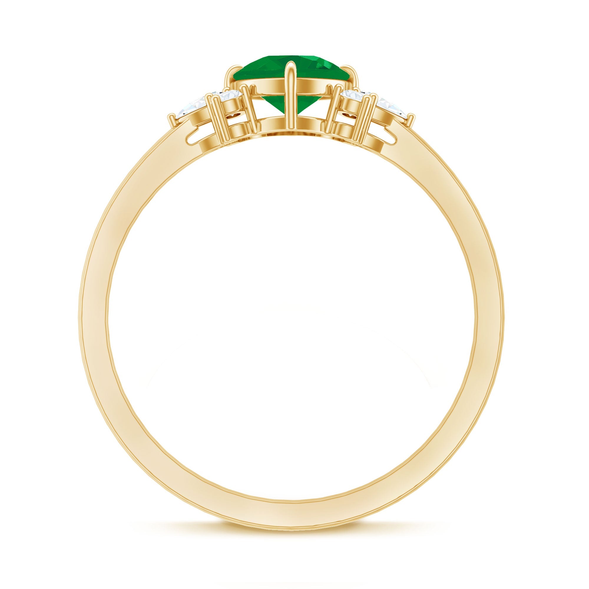 Certified Real Cushion Cut Emerald Engagement Ring with Diamond Trio