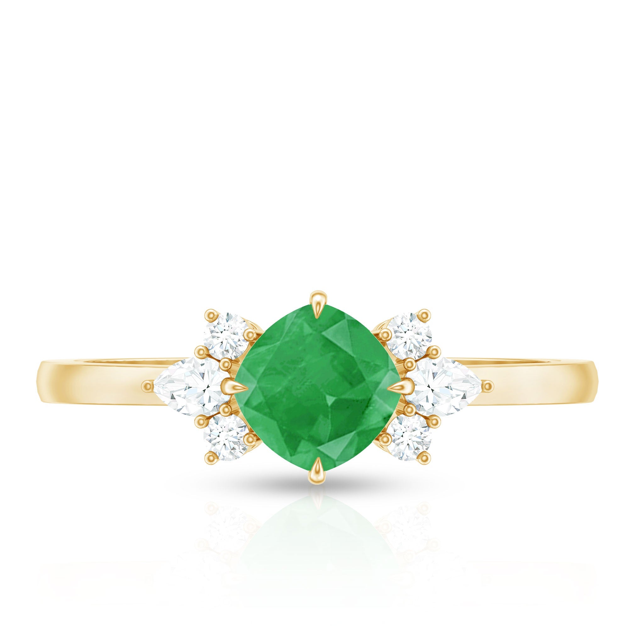 Certified Real Cushion Cut Emerald Engagement Ring with Diamond Trio