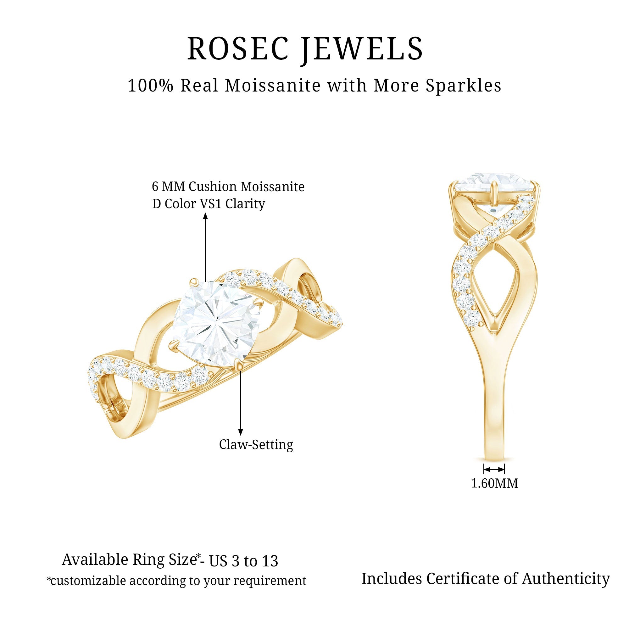 Cushion Cut Moissanite Infinity Band Engagement Ring
