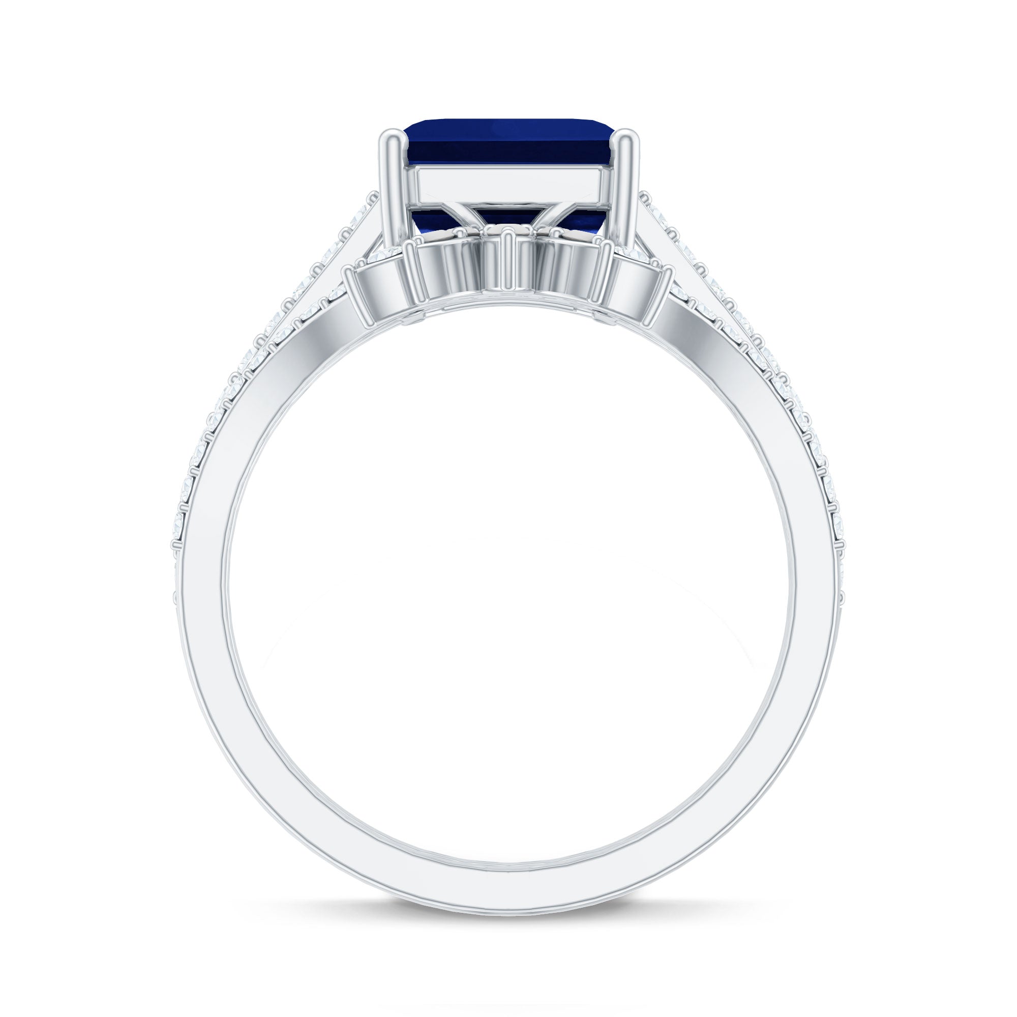 Certified 4.8 Carat Asscher Cut Lab Grown Blue Sapphire Diamond Engagement Ring with Enhancer