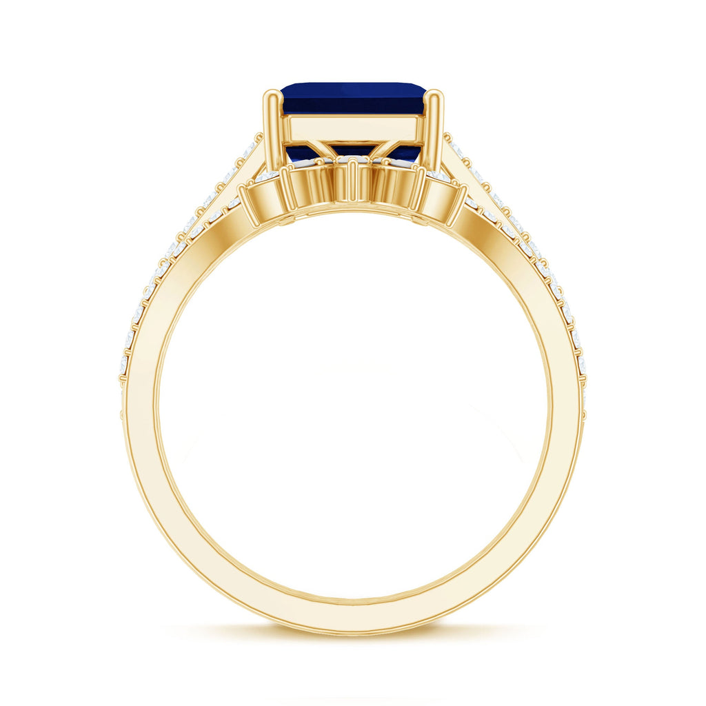 Certified 4.8 Carat Asscher Cut Lab Grown Blue Sapphire Diamond Engagement Ring with Enhancer