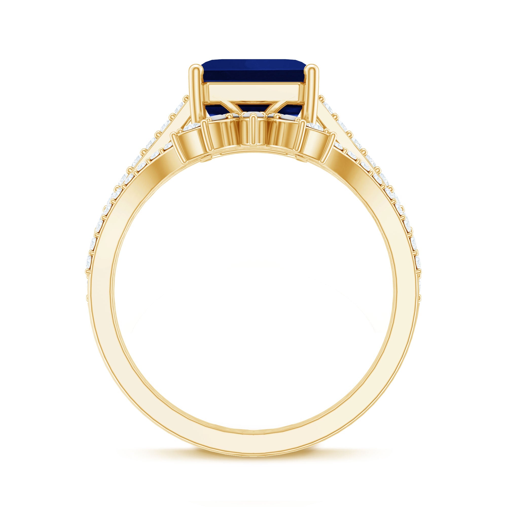 Certified 4.8 Carat Asscher Cut Lab Grown Blue Sapphire Diamond Engagement Ring with Enhancer