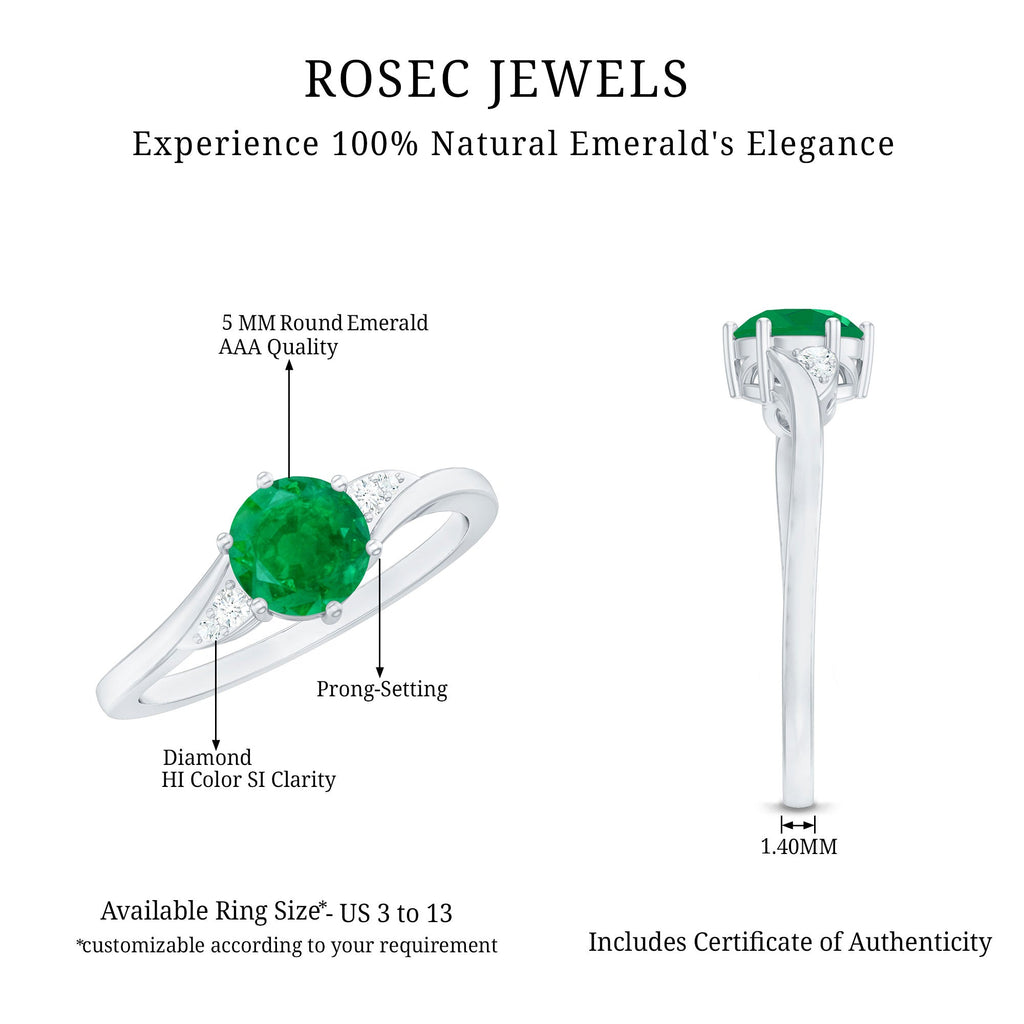 Certified Natural Emerald Promise Ring with Diamond
