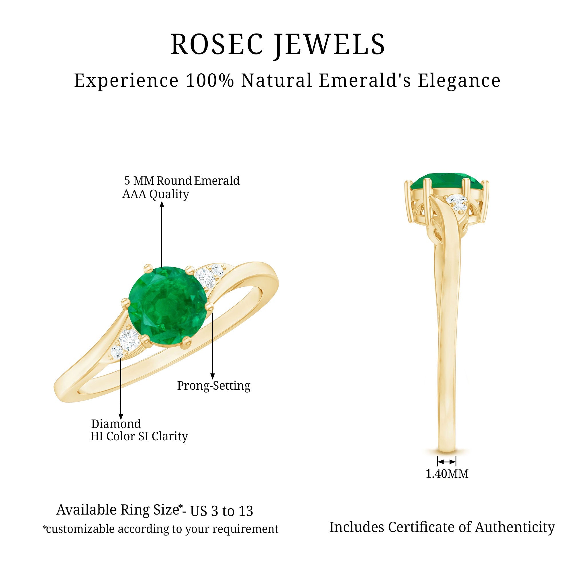 Certified Natural Emerald Promise Ring with Diamond