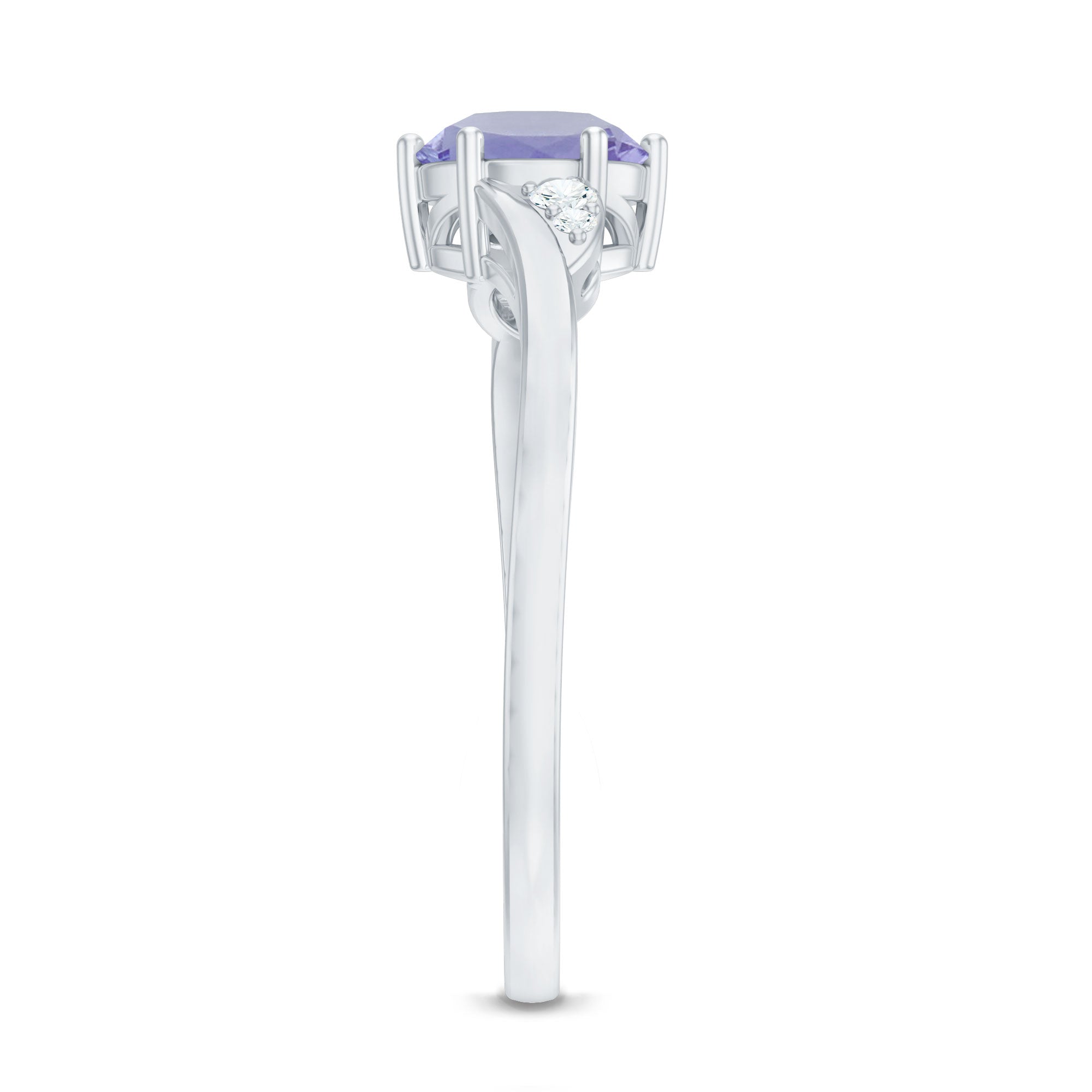 Natural Tanzanite Promise Ring with Diamond Bypass Shank