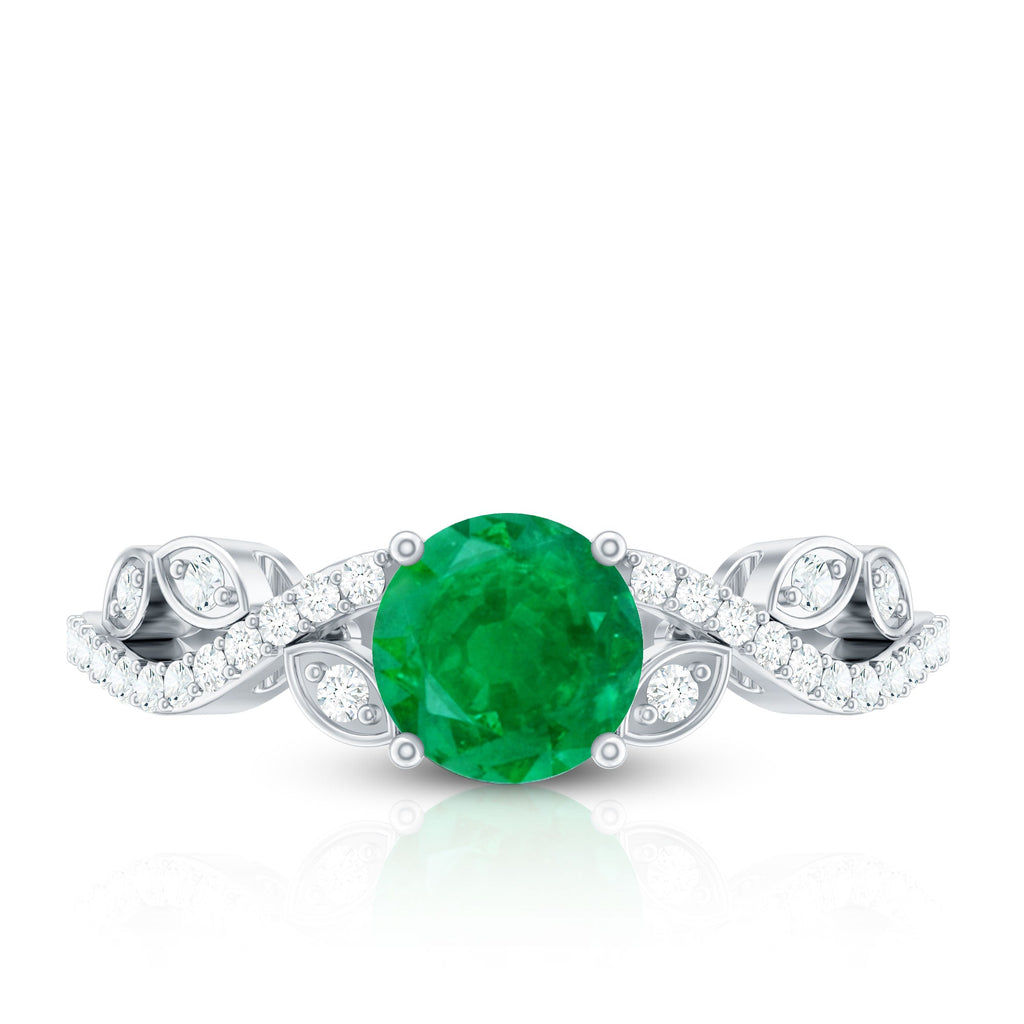 Nature Inspired Emerald Engagement Ring with Natural Diamond