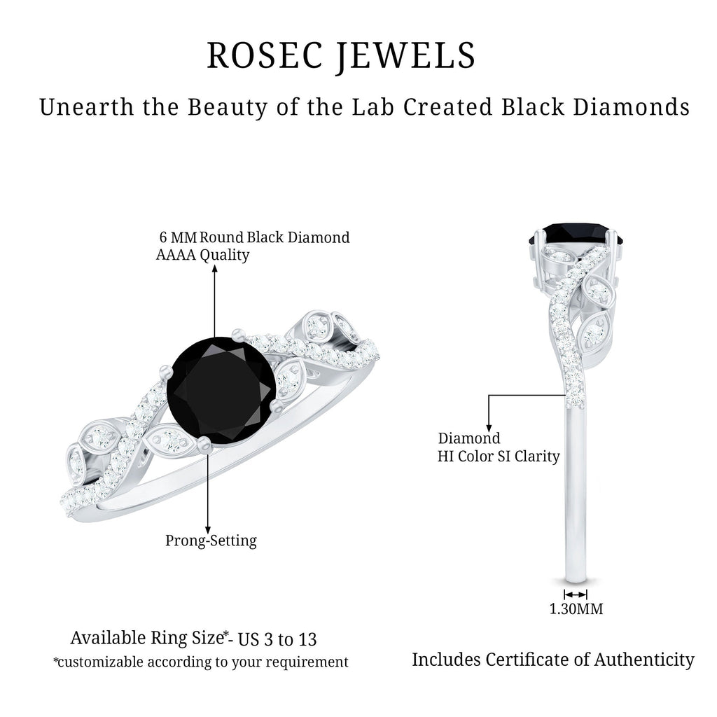 Certified 1.3 Carat Lab Grown Black Diamond Solitaire Engagement Ring with White Diamond
