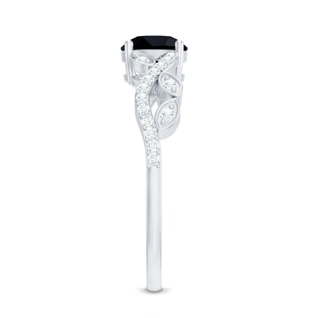 Certified 1.3 Carat Lab Grown Black Diamond Solitaire Engagement Ring with White Diamond