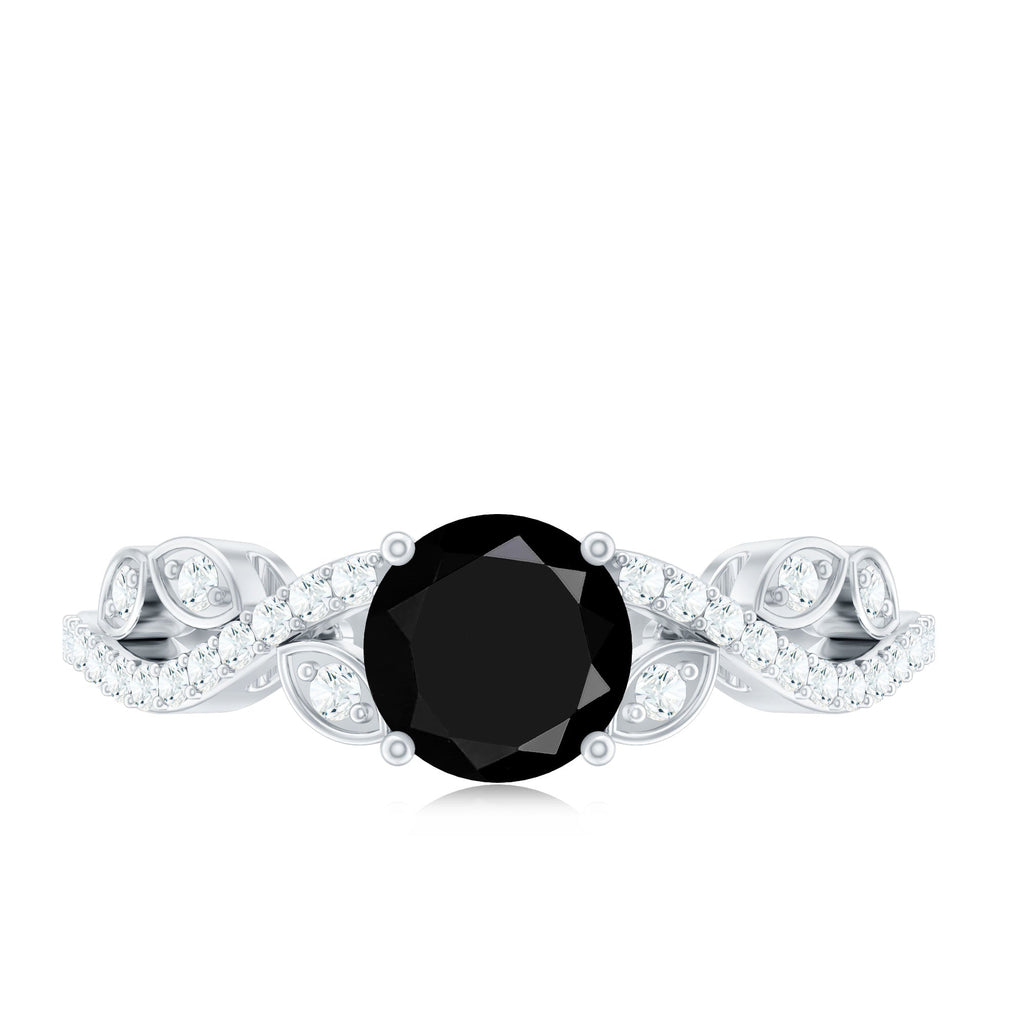 Certified 1.3 Carat Lab Grown Black Diamond Solitaire Engagement Ring with White Diamond