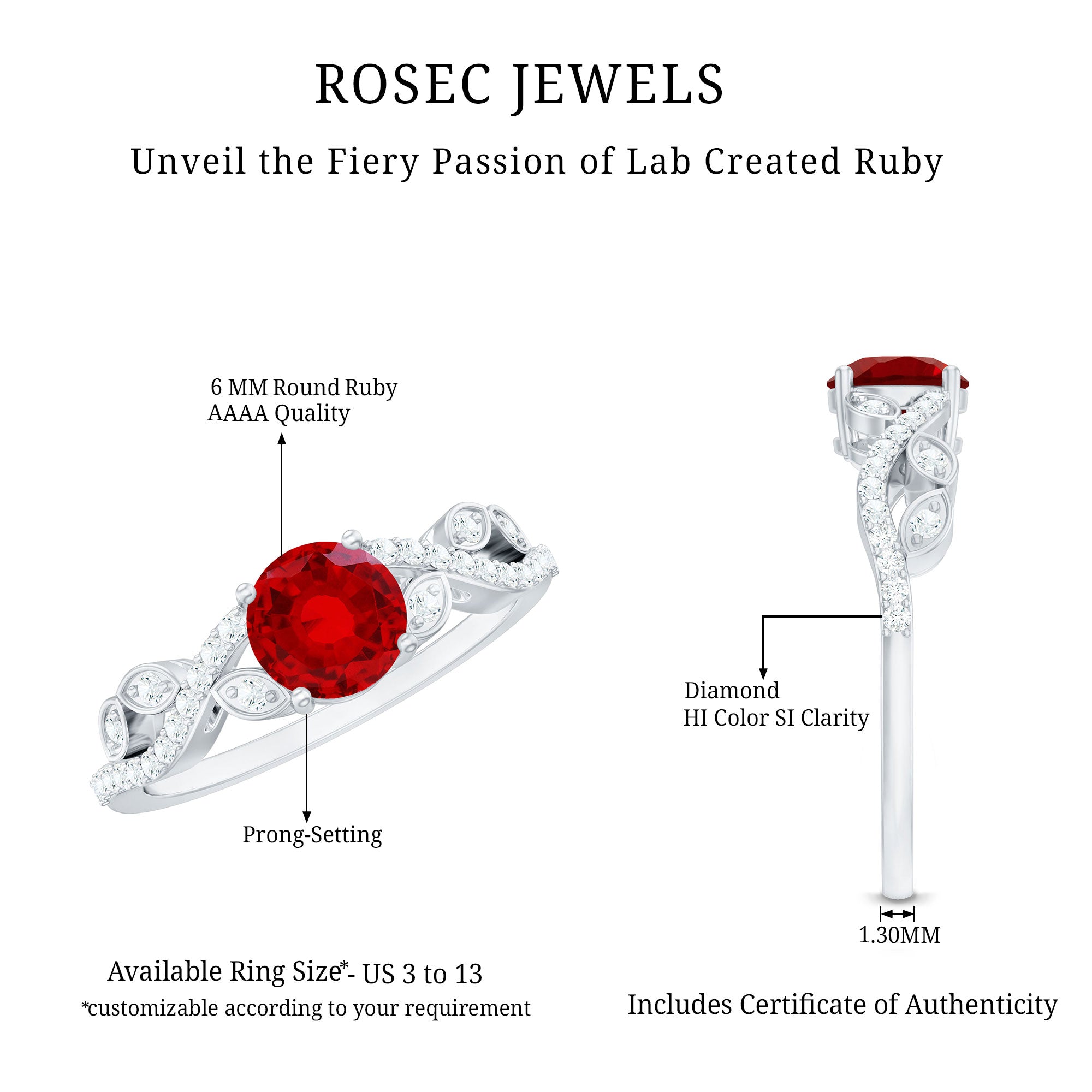 Nature Inspired Lab Created Ruby Engagement Ring with Diamonds