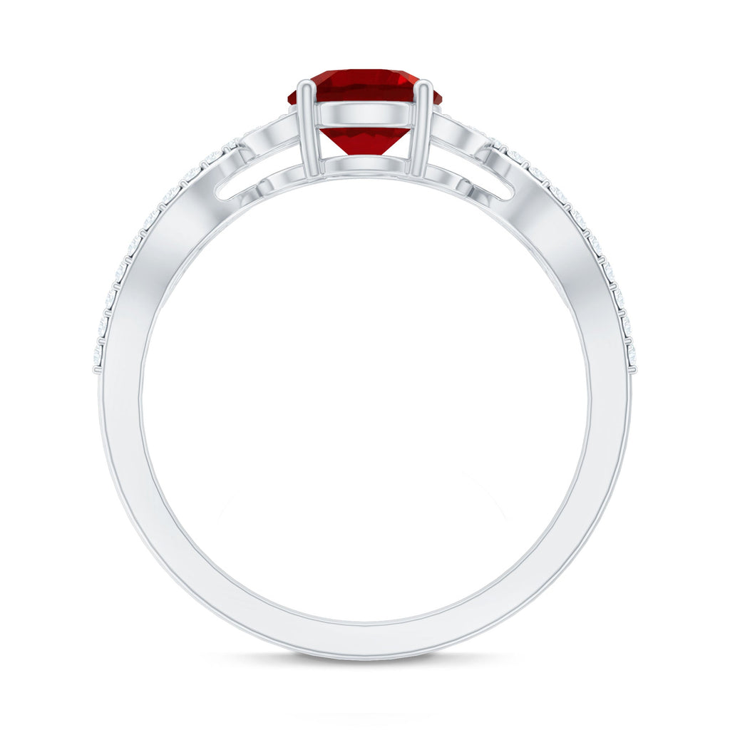 Nature Inspired Lab Created Ruby Engagement Ring with Diamonds
