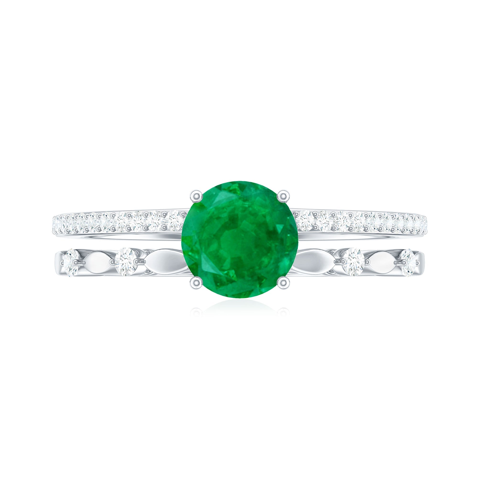 Classic Emerald Diamond Double Band Engagement Ring