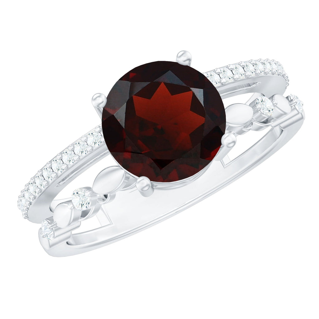 Natural Garnet Diamond Double Band Engagement Ring