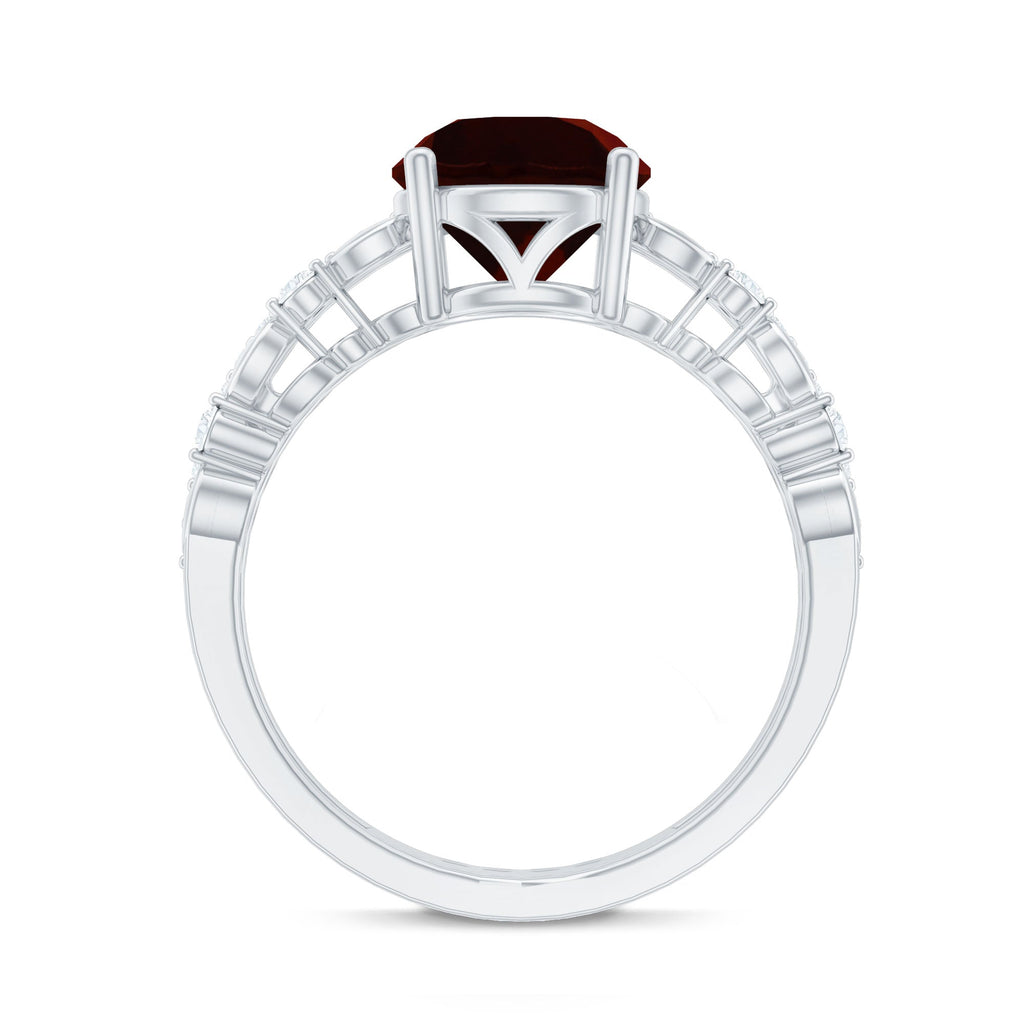 Natural Garnet Diamond Double Band Engagement Ring