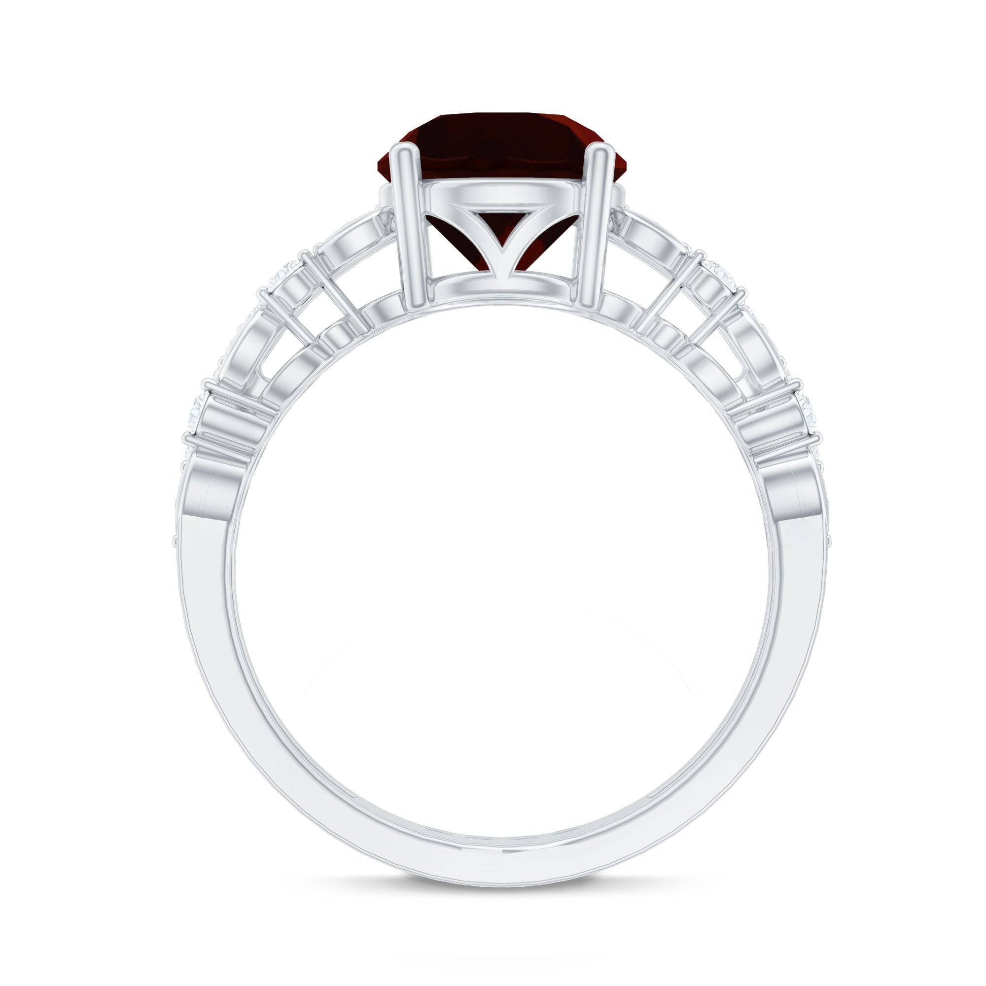 Natural Garnet Diamond Double Band Engagement Ring