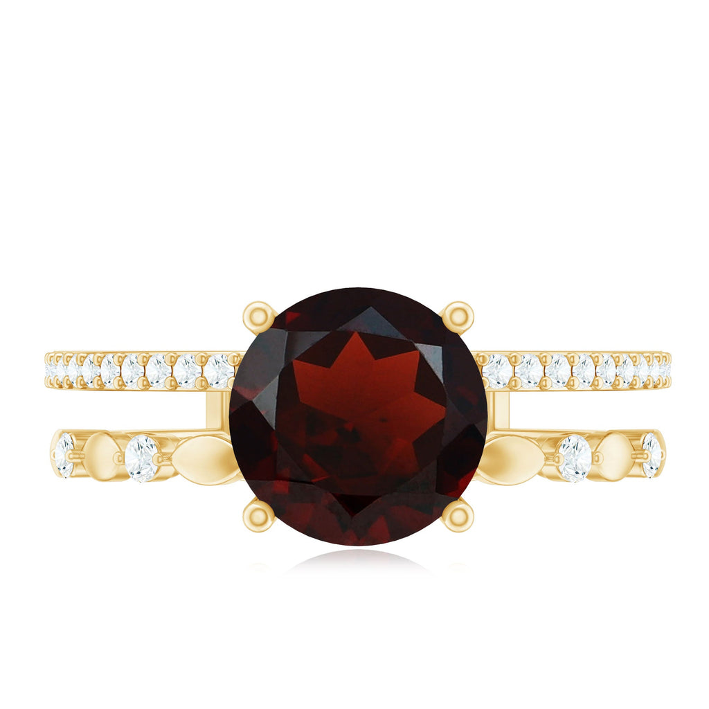 Natural Garnet Diamond Double Band Engagement Ring