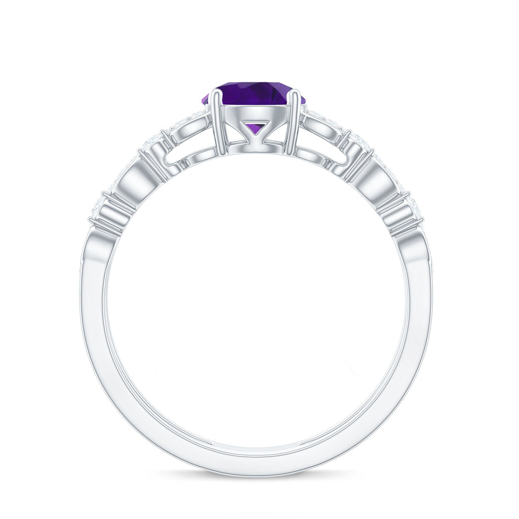 1.2 Carat Amethyst Double Band Engagement Ring with Diamond