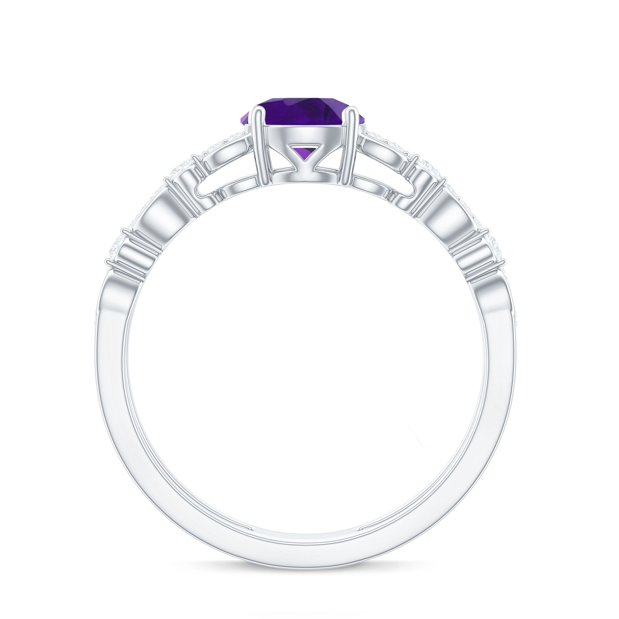 1.2 Carat Amethyst Double Band Engagement Ring with Diamond
