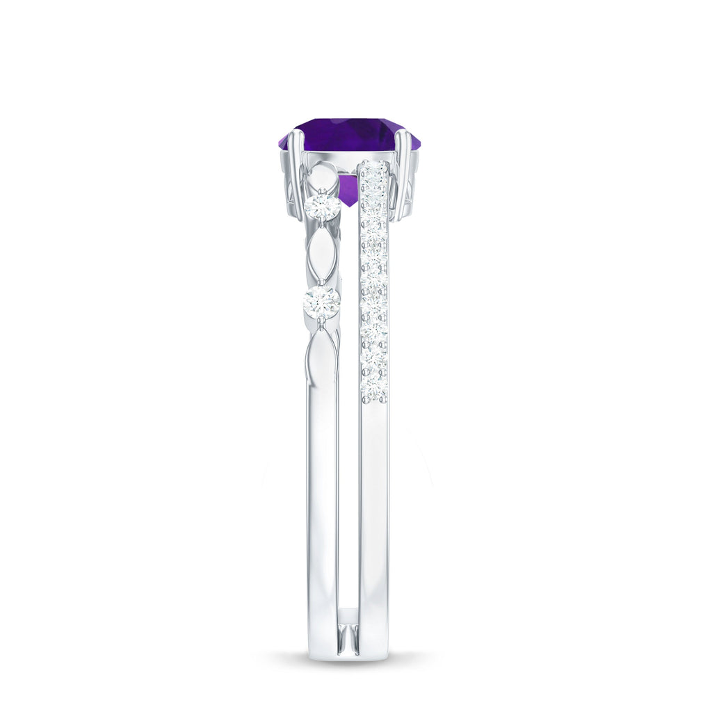 1.2 Carat Amethyst Double Band Engagement Ring with Diamond