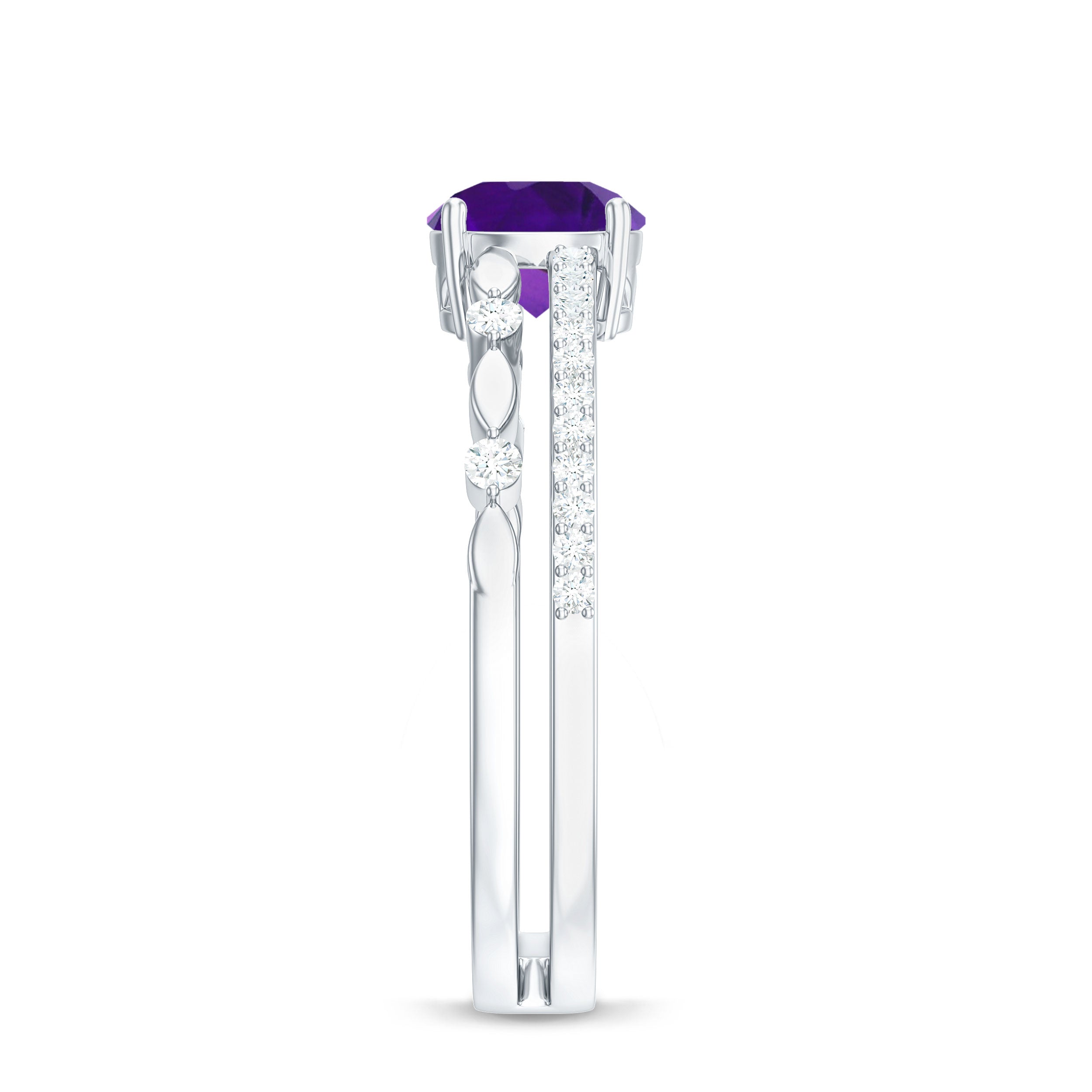 1.2 Carat Amethyst Double Band Engagement Ring with Diamond