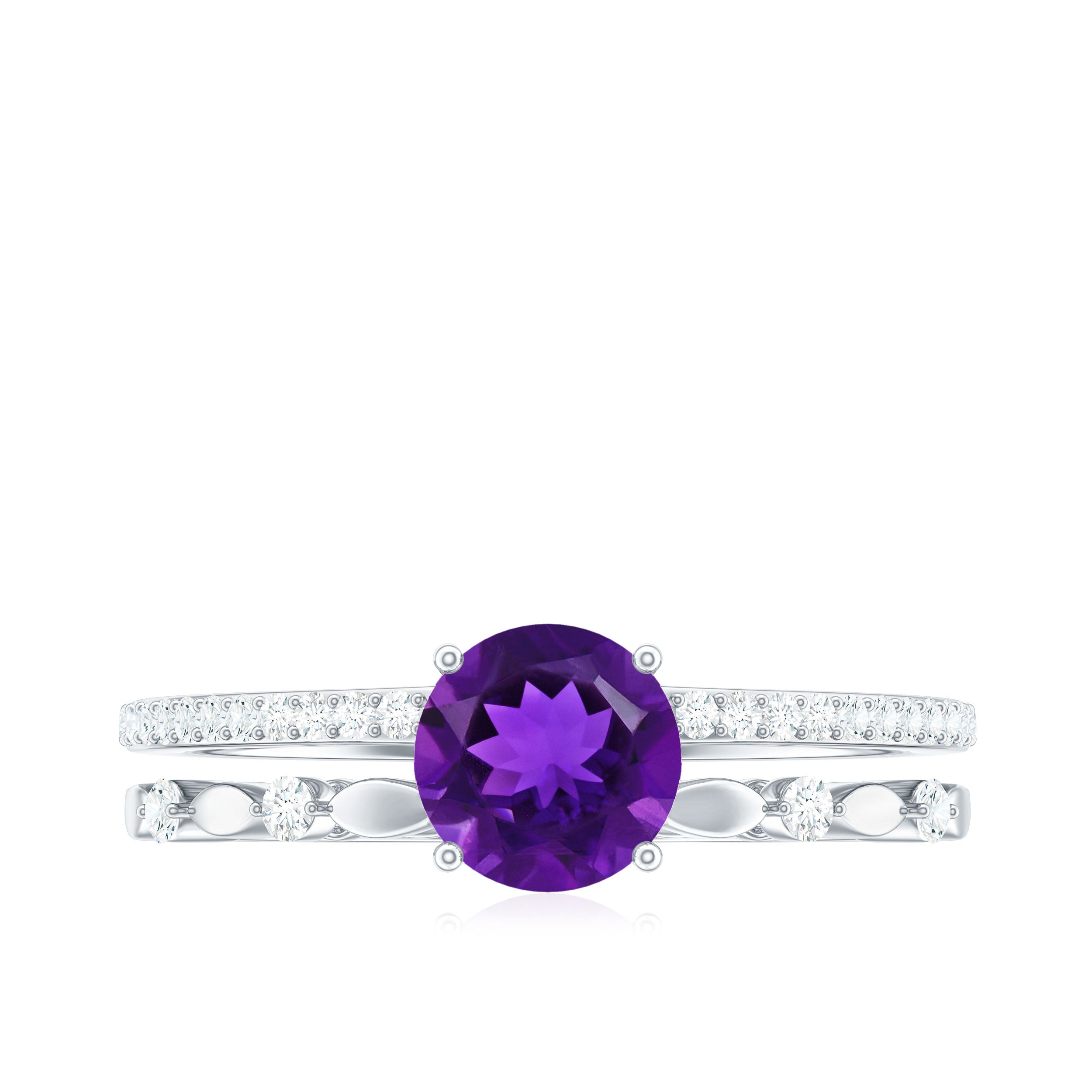 1.2 Carat Amethyst Double Band Engagement Ring with Diamond