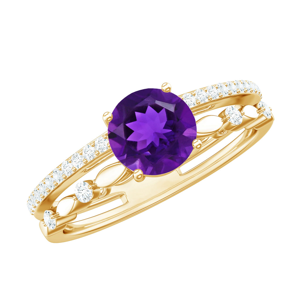 1.2 Carat Amethyst Double Band Engagement Ring with Diamond