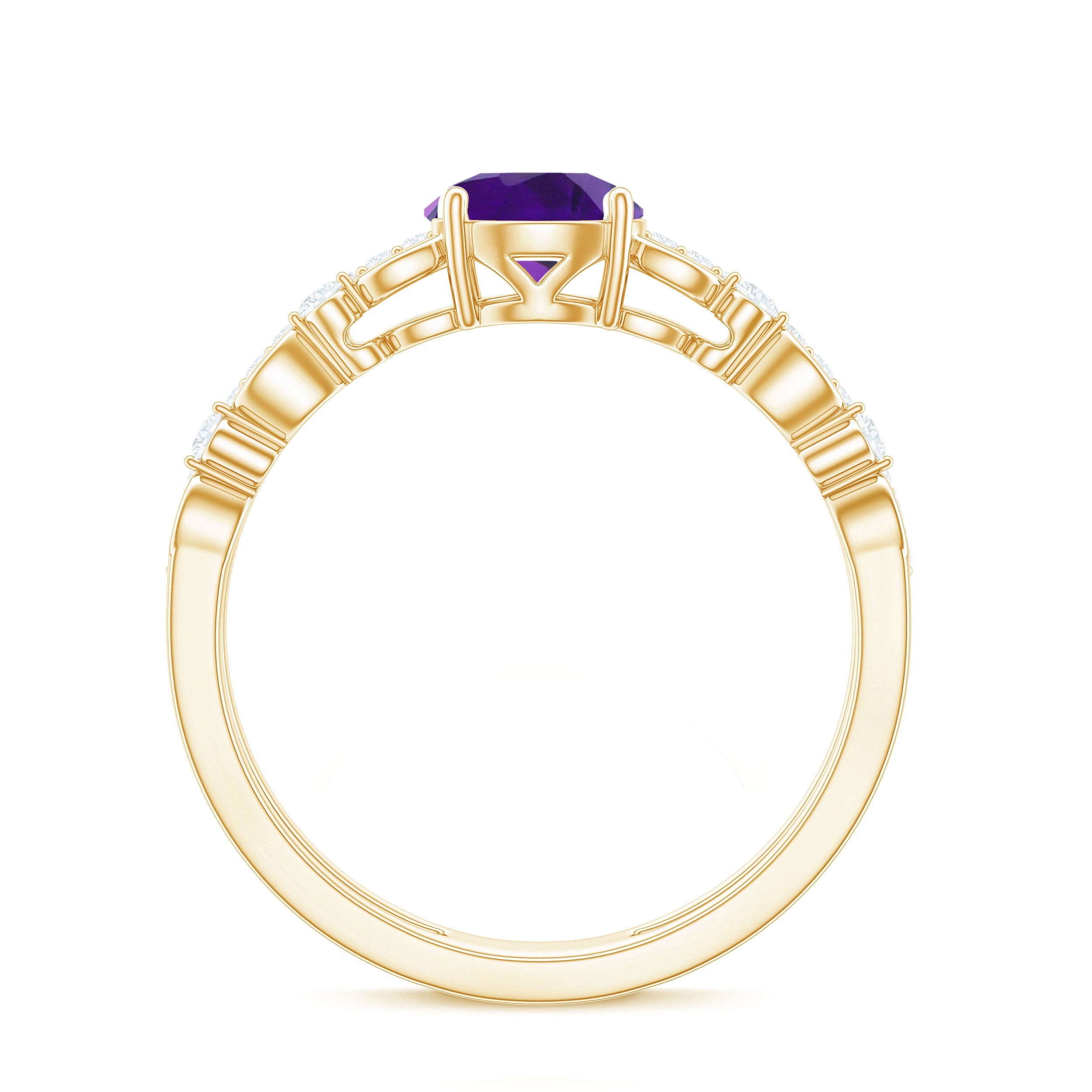 1.2 Carat Amethyst Double Band Engagement Ring with Diamond
