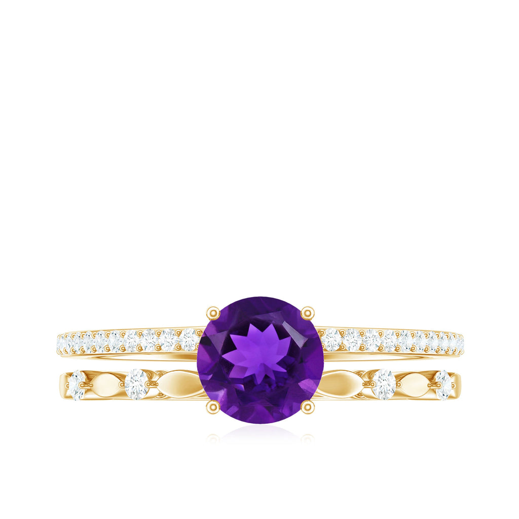 1.2 Carat Amethyst Double Band Engagement Ring with Diamond