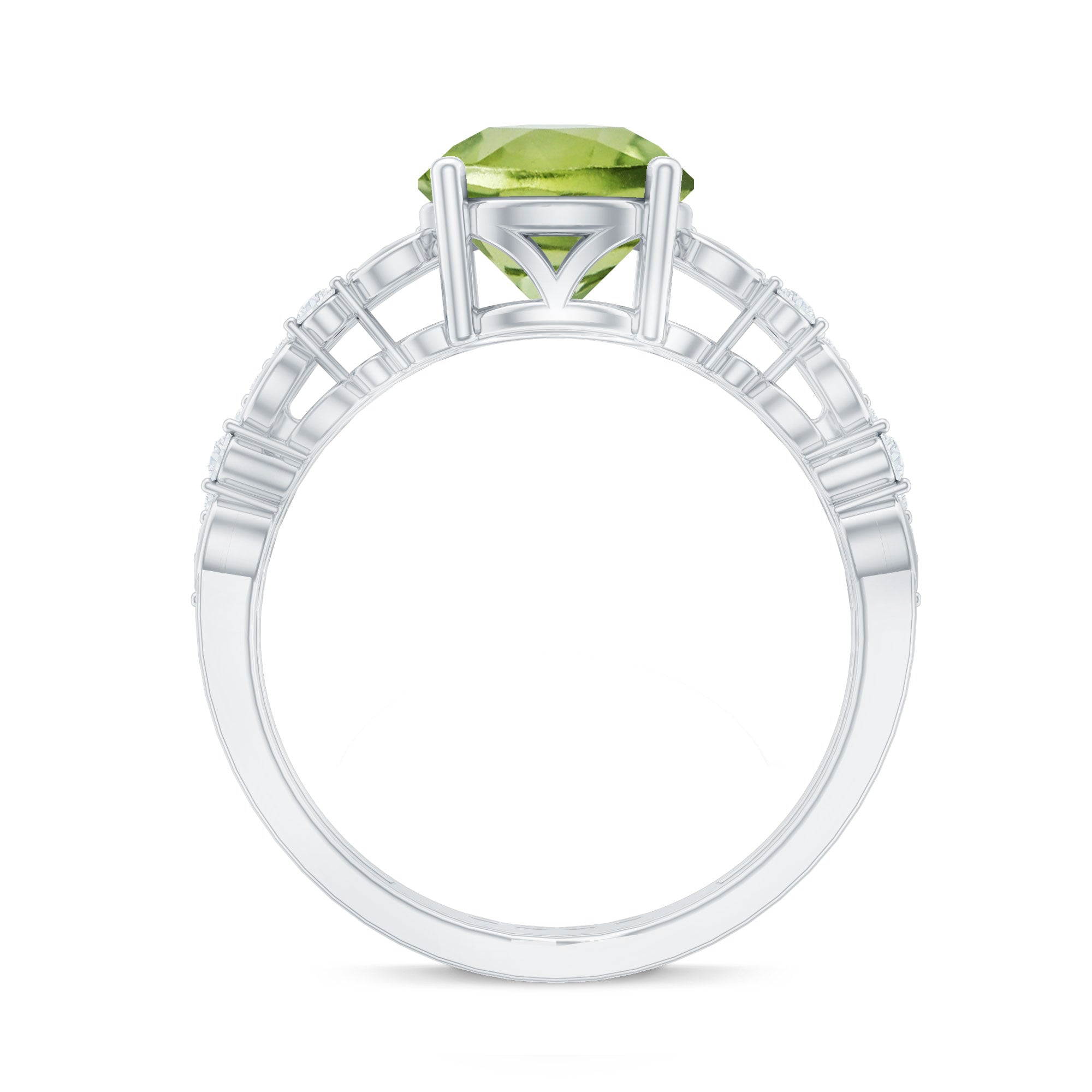 Genuine 2 Carat Peridot Double Band Engagement Ring with Diamond