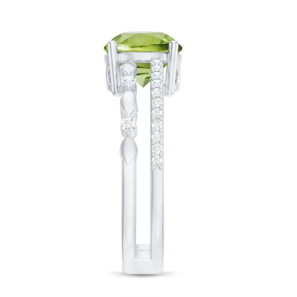 Genuine 2 Carat Peridot Double Band Engagement Ring with Diamond