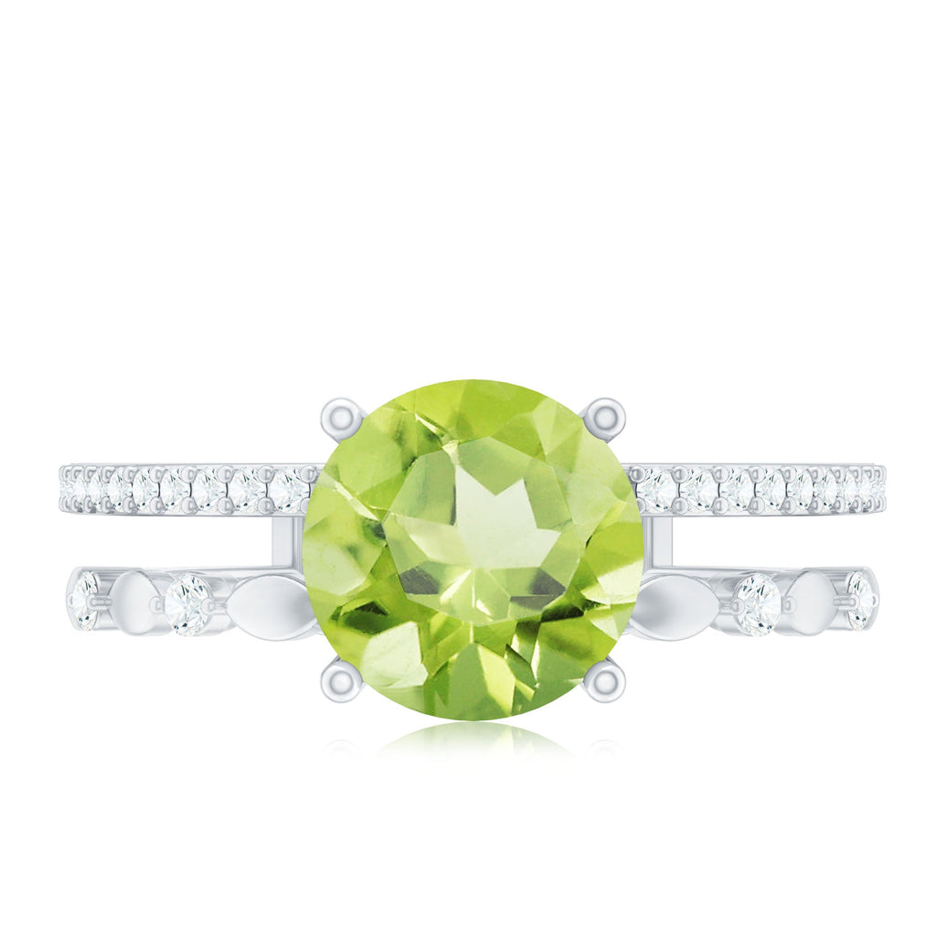 Genuine 2 Carat Peridot Double Band Engagement Ring with Diamond
