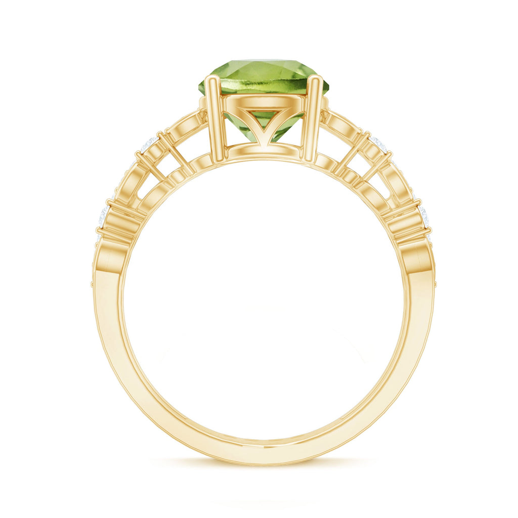 Genuine 2 Carat Peridot Double Band Engagement Ring with Diamond