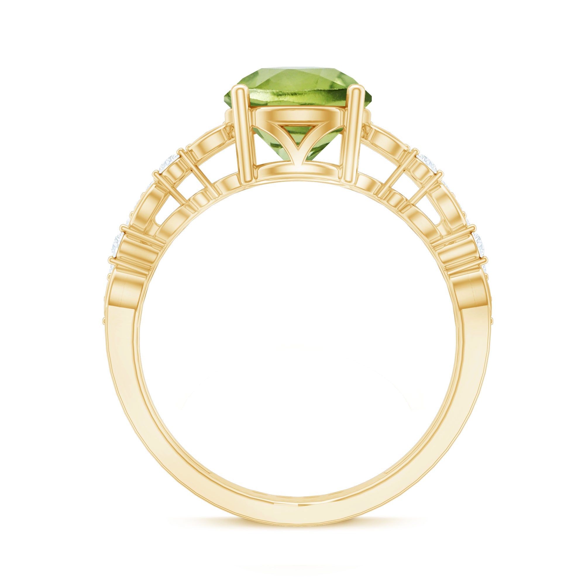 Genuine 2 Carat Peridot Double Band Engagement Ring with Diamond