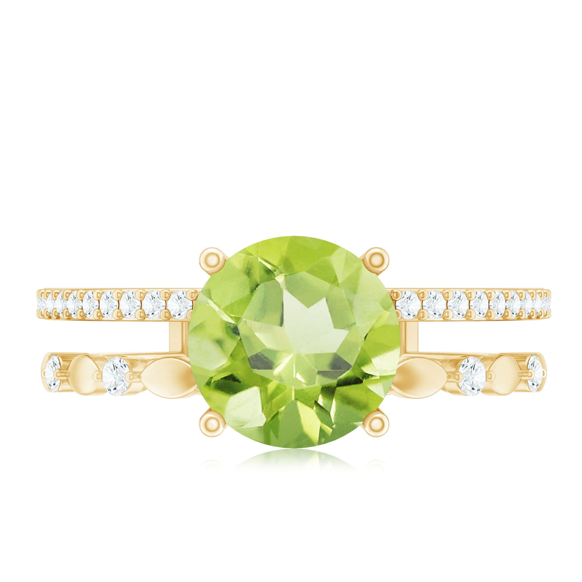 Genuine 2 Carat Peridot Double Band Engagement Ring with Diamond