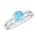 Natural Aquamarine Double Band Engagement Ring with Diamond