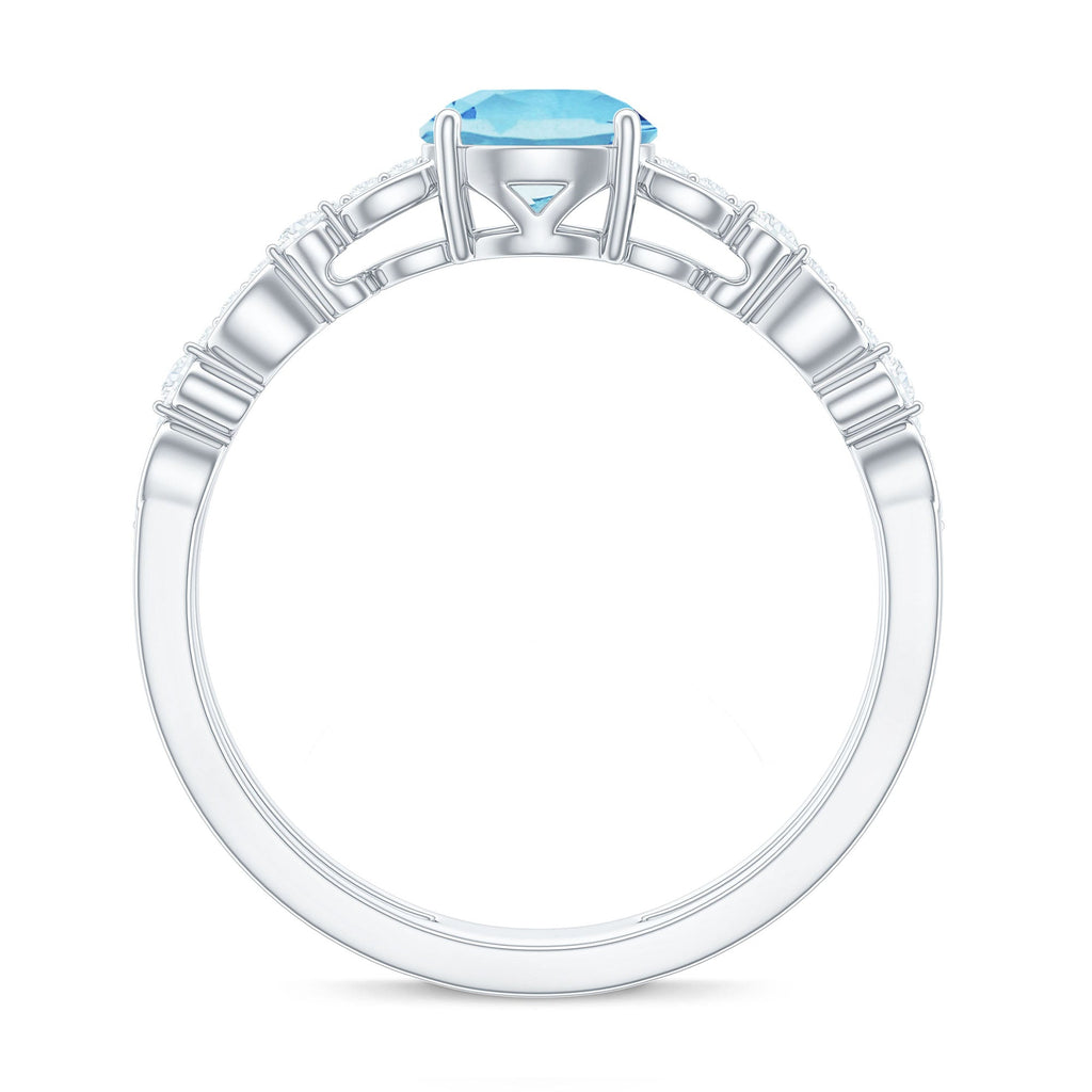 Natural Aquamarine Double Band Engagement Ring with Diamond