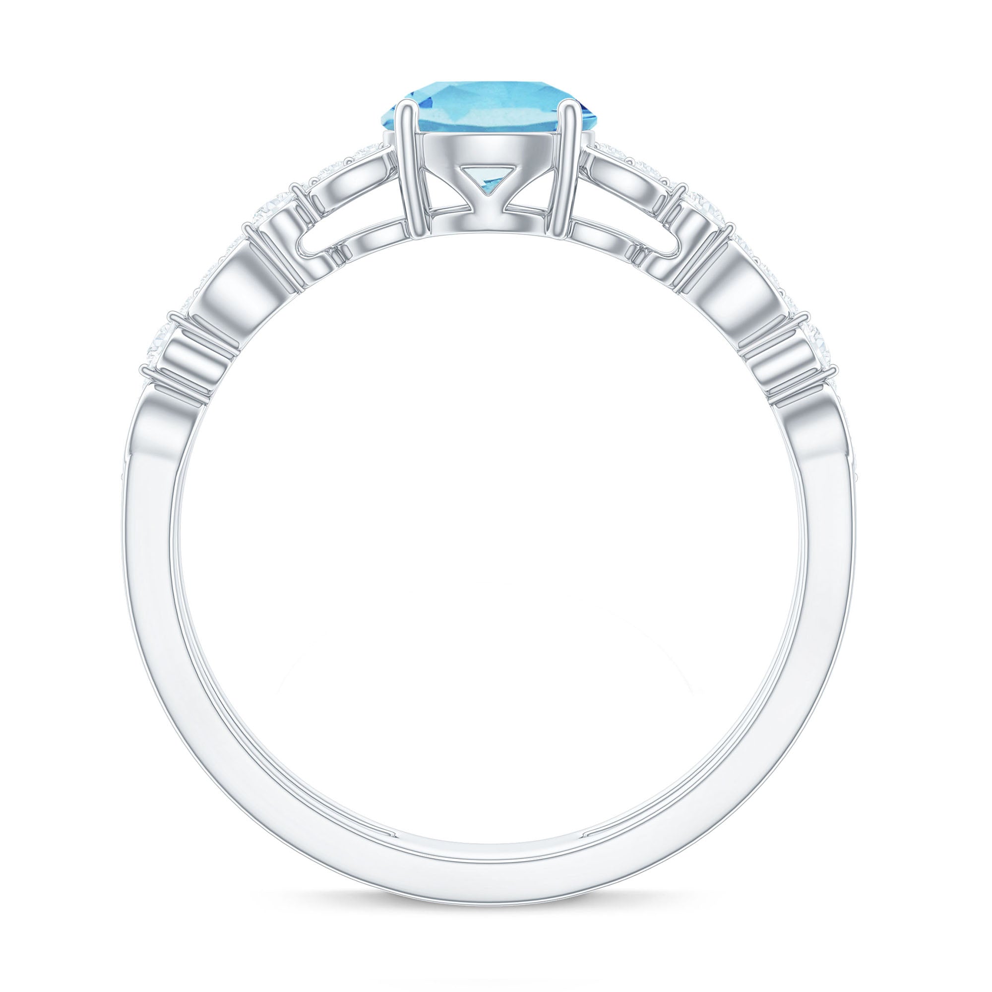 Natural Aquamarine Double Band Engagement Ring with Diamond