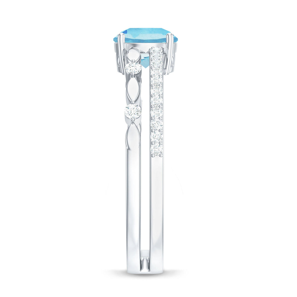 Natural Aquamarine Double Band Engagement Ring with Diamond