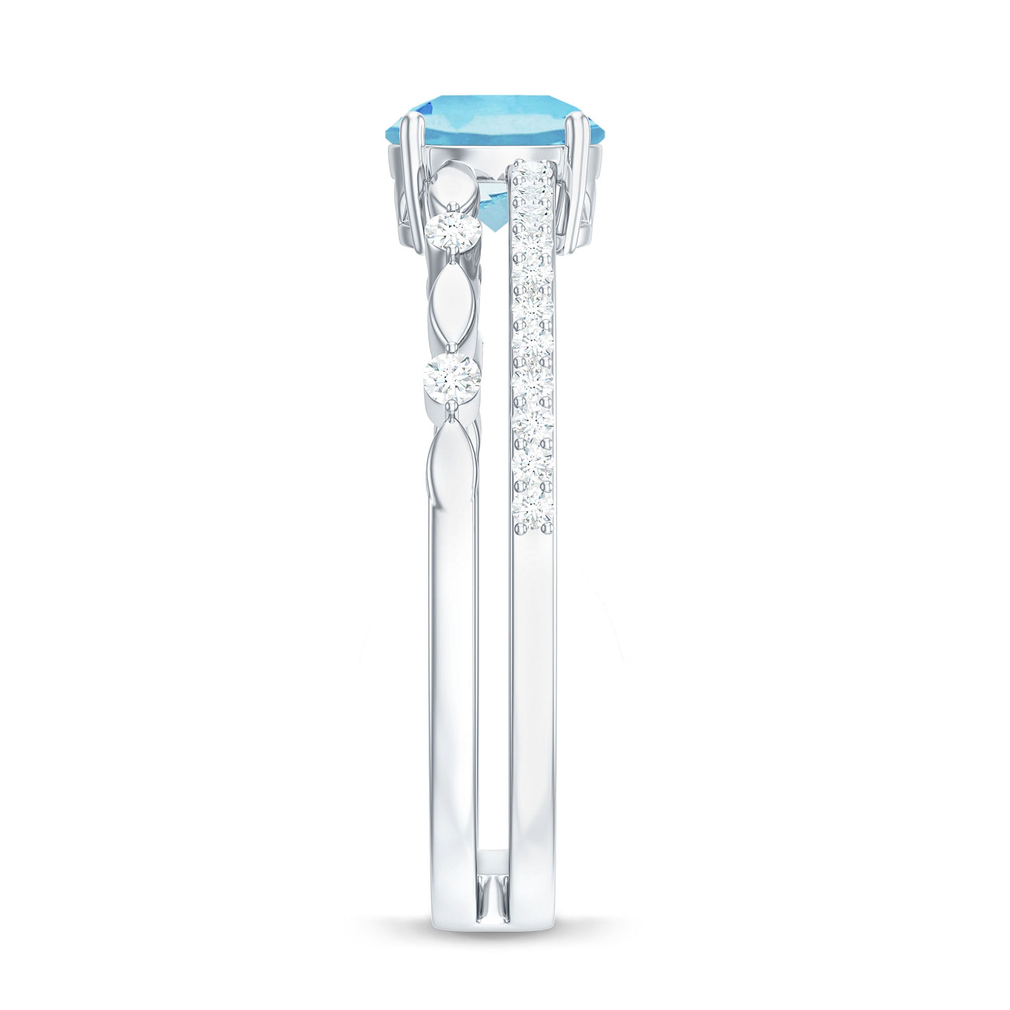 Natural Aquamarine Double Band Engagement Ring with Diamond