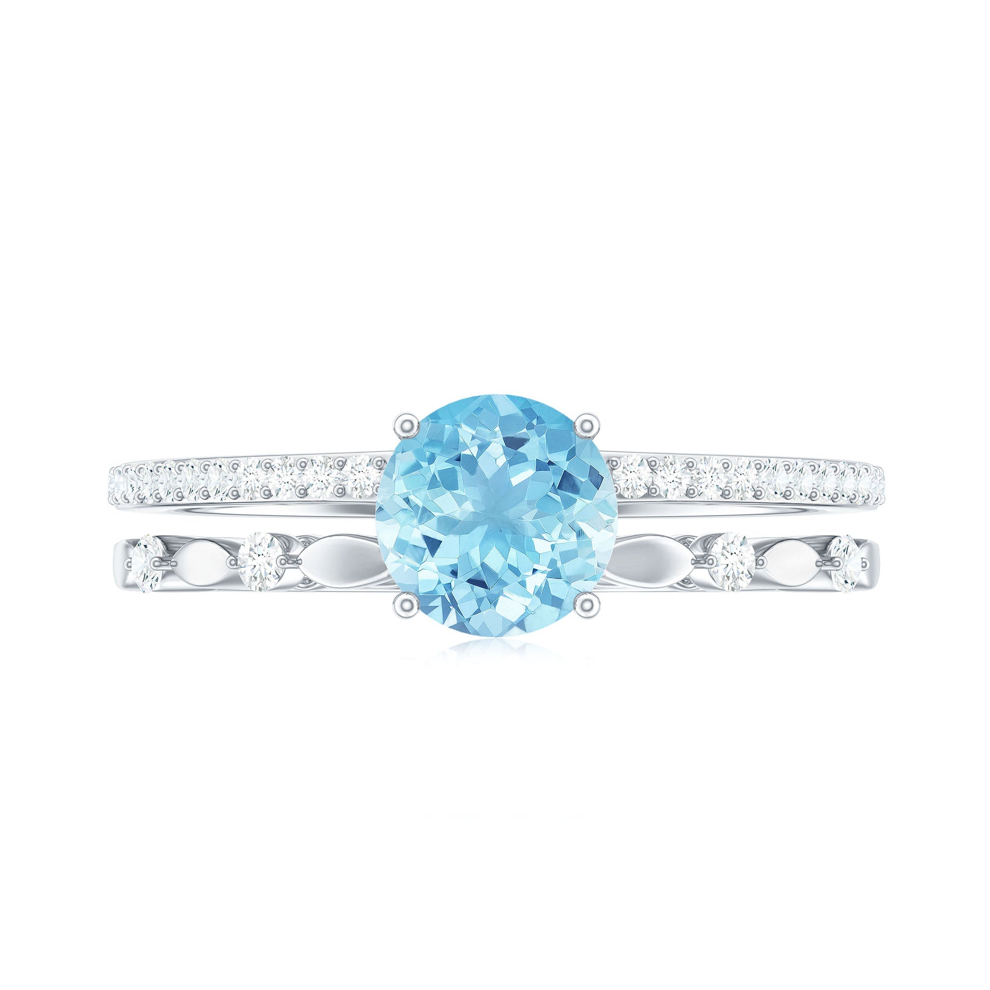 Natural Aquamarine Double Band Engagement Ring with Diamond