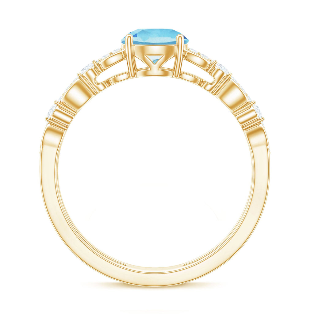 Natural Aquamarine Double Band Engagement Ring with Diamond