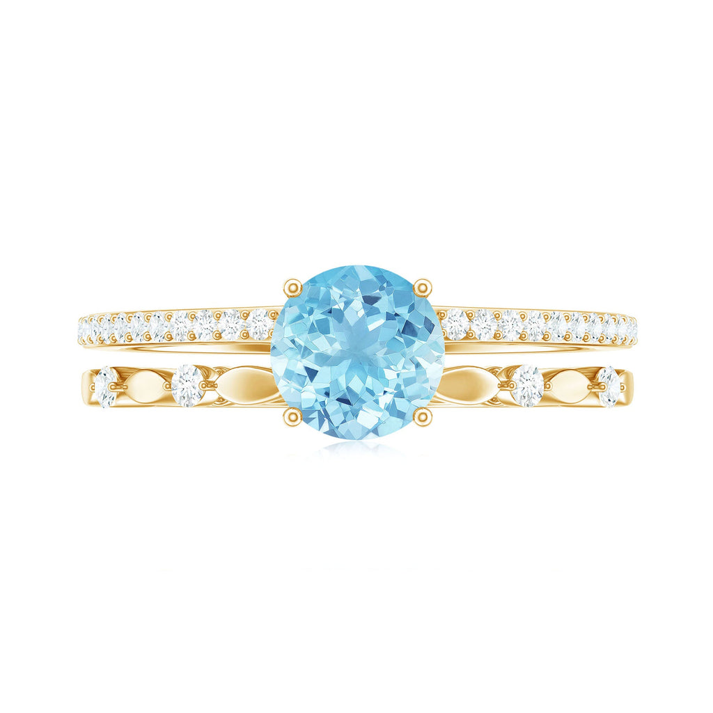 Natural Aquamarine Double Band Engagement Ring with Diamond
