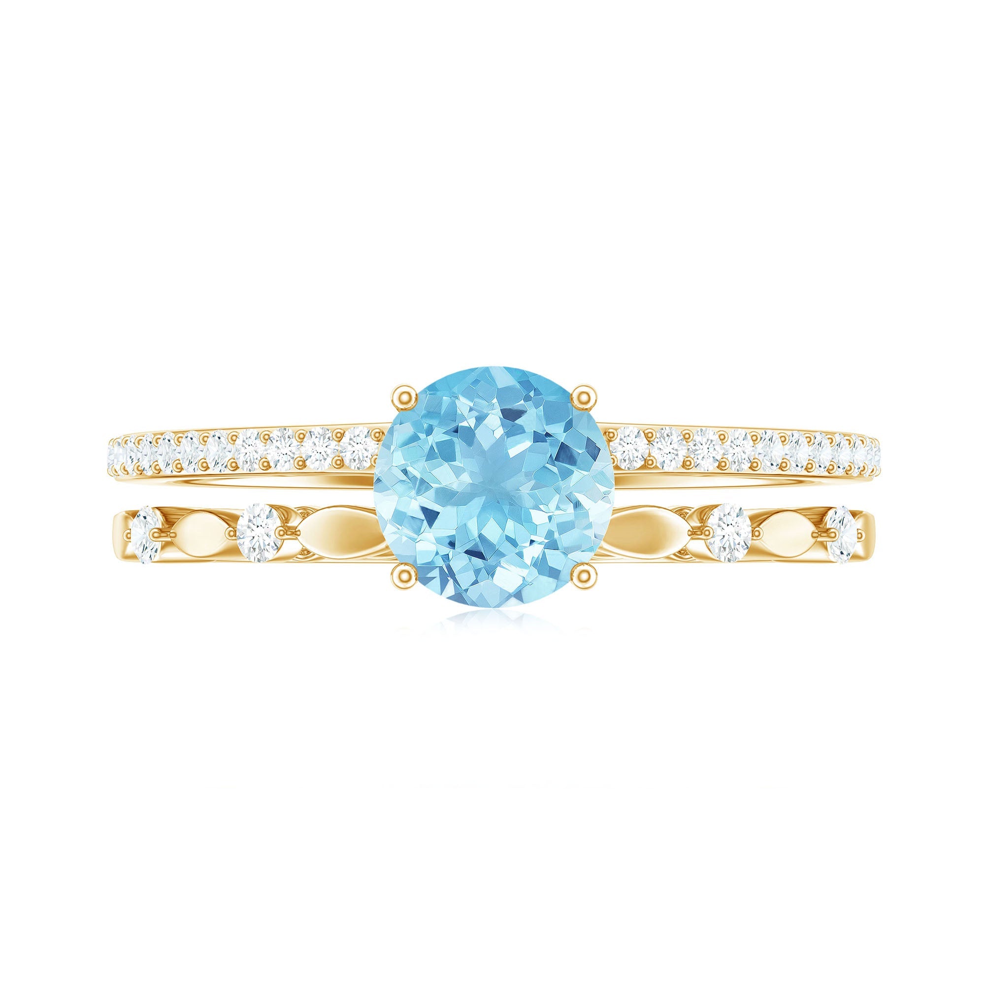 Natural Aquamarine Double Band Engagement Ring with Diamond