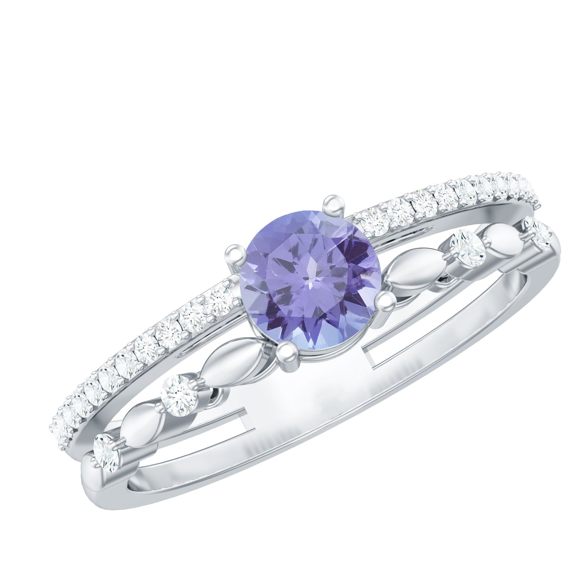 Certified Real Tanzanite Double Band Engagement Ring with Diamond