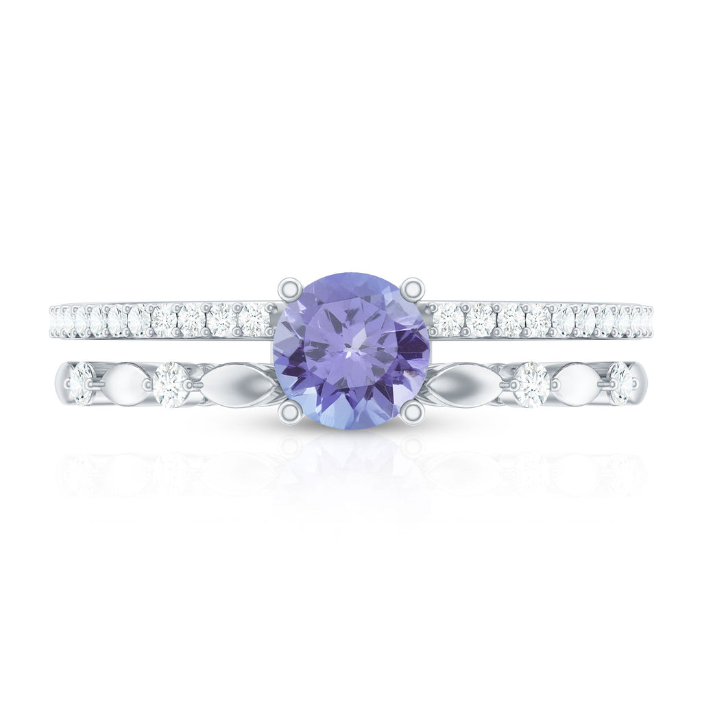 Certified Real Tanzanite Double Band Engagement Ring with Diamond