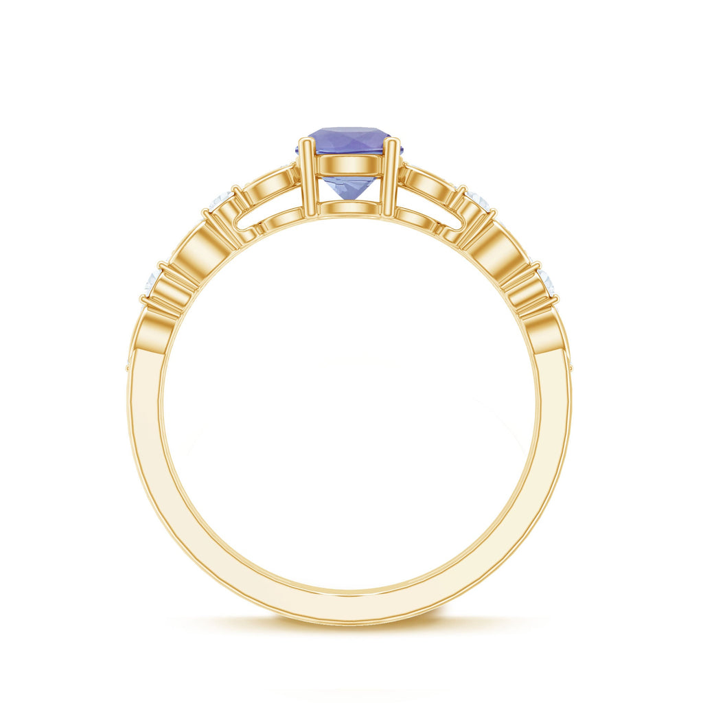 Certified Real Tanzanite Double Band Engagement Ring with Diamond