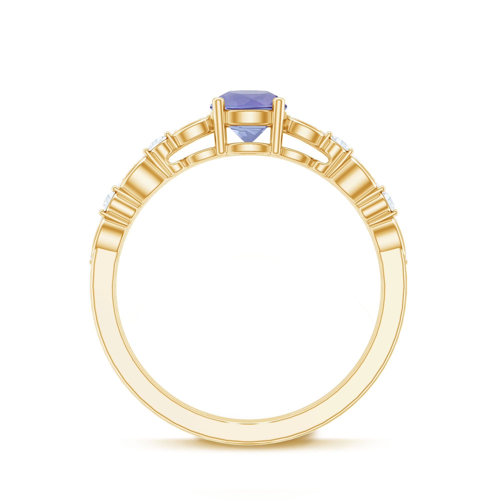 Certified Real Tanzanite Double Band Engagement Ring with Diamond